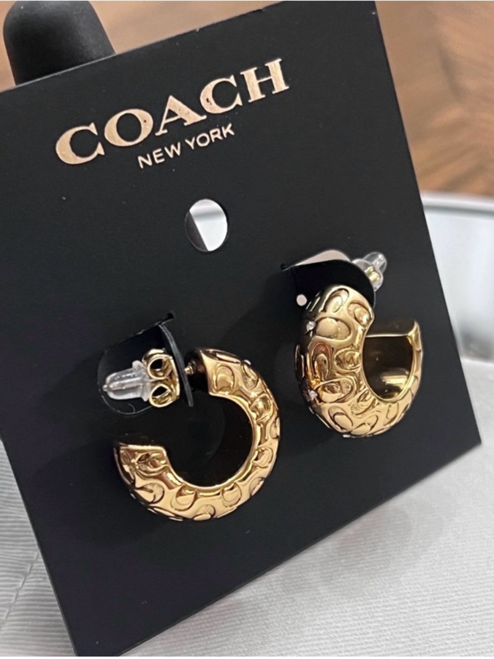 COACH Gold C Logo Hoop Earrings Org. $169